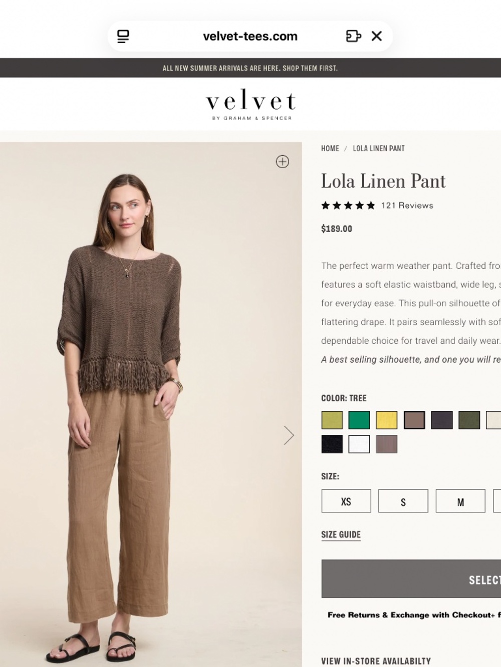 VELVET BY GRAHAM & SPENCER LINEN PANT LOLA